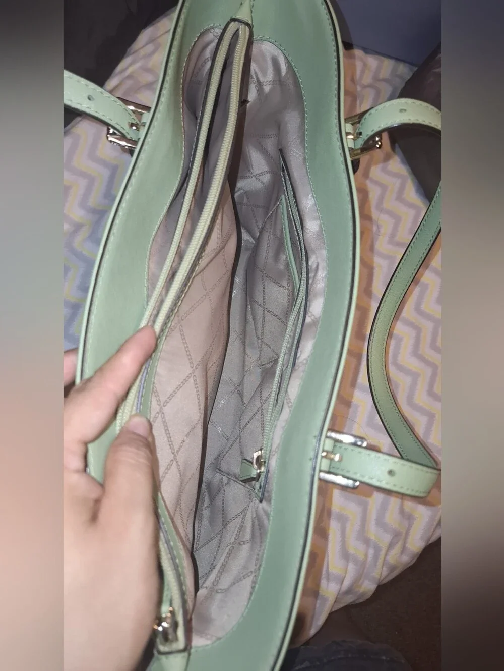 Michael Kors Mint Saffiano Leather Tote with Front Pocket